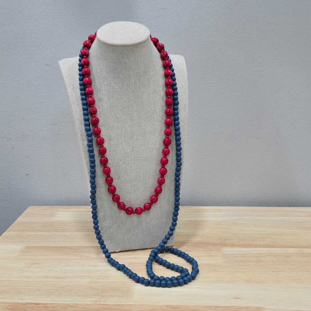 Lot Blue Red Patriotic Americana Fourth July 4th Wooden Bead Necklaces